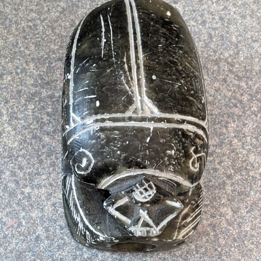 Vintage Hand-Carved Egyptian Soapstone Scarab Beetle Paperweight – Large 4"